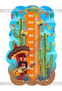 Таблица роста детей, мексиканский перец мариачи, гитара - векторизованное изображение