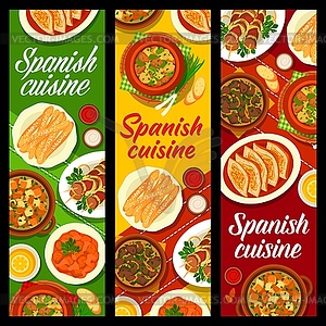 Spanish cuisine food banners, tapas dishes - vector clipart