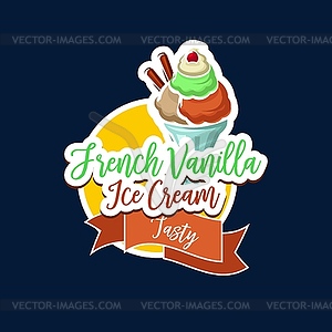 Vanilla ice cream, sweet food and frozen desserts - vector image