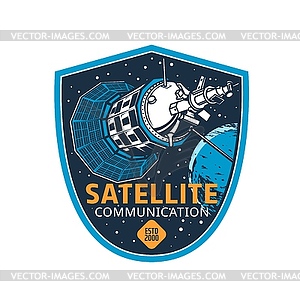 Telecommunication satellite icon, label - vector image