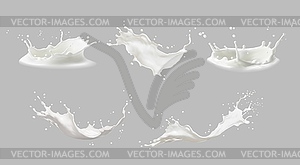 Реалистичные брызги молока или волна с каплями - изображение векторного клипарта