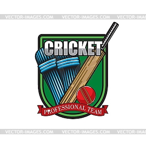 Значок игры в крикет с битой, защитным щитом для мяча - клипарт в векторном формате