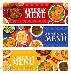 Armenian cuisine meals, dishes horizontal banners - vector clipart