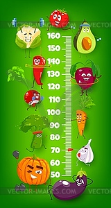 Kids height chart cartoon vegetable athletes meter - vector image