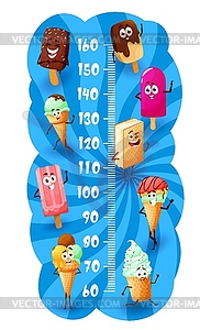 Kids height chart with cartoon ice cream character - vector clip art