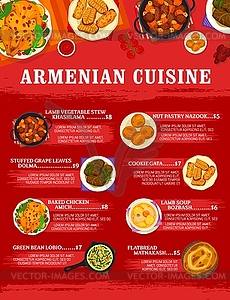 Armenian cuisine restaurant menu page design - vector clipart