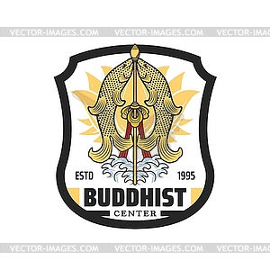 Buddhist center icon with fish, Buddhism religion - vector clip art