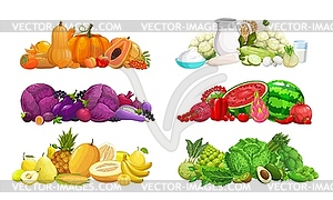 Fruits, vegetables and nuts meals of rainbow diet - vector clipart / vector image