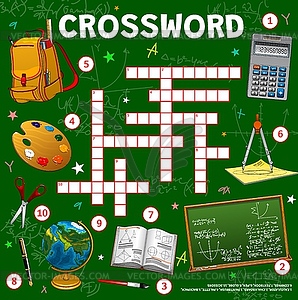 School stationery, crossword grid worksheet page - vector image