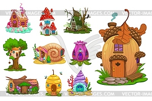 Мультяшные сказочные фантастические дома, жилища гномов - векторный графический клипарт
