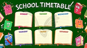 Cartoon books characters on timetable schedule - vector EPS clipart