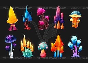 Magic and fairy mushrooms, fantasy game asset - vector clip art