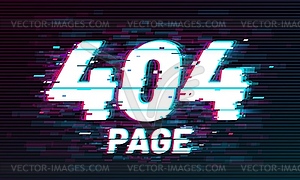 404 page glitch effect, not found error background - vector image