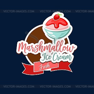 Marshmallow ice cream sticker of dessert food - vector clipart