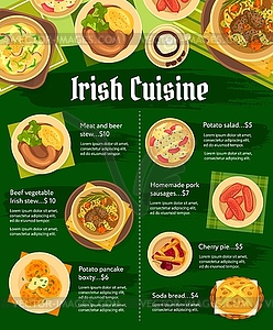 Irish food restaurant dishes menu page template - vector image