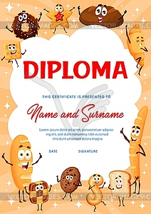 Vertical kids diploma of cartoon bakery characters - vector clipart / vector image