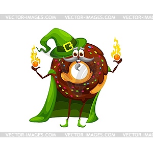 Finny cartoon donut sorcerer or wizard character - vector image