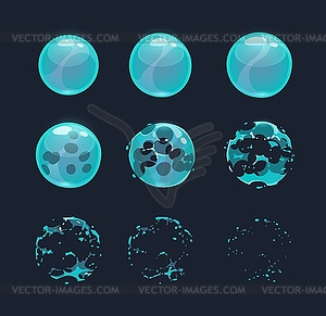 Soap bubble burst effect animated sprite for game - vector clipart