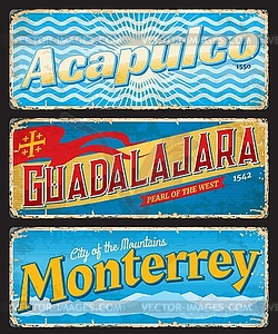 Монтеррей, Гвадалахара, городские наклейки Акапулько - векторное изображение