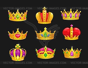 Cartoon royal king golden crowns, game asset - vector clip art