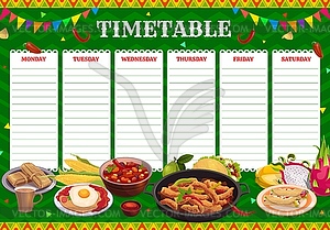 Timetable schedule mexican food, lessons planner - vector clipart / vector image