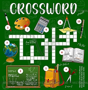 School education objects crossword puzzle quiz - vector clipart