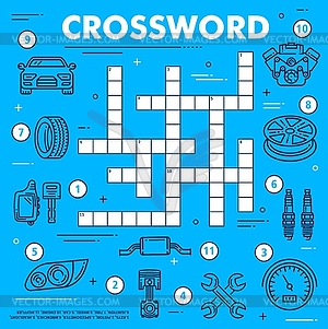 Car service, spare parts crossword grid worksheet - vector clipart