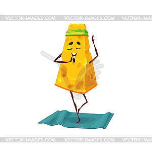 Cartoon piece of cheese character in yoga pose - vector clipart