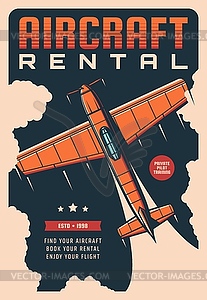 Aircraft rental service vintage poster, old plane - stock vector clipart