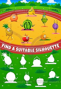 Find suitable silhouette, fruits characters yoga - vector clipart