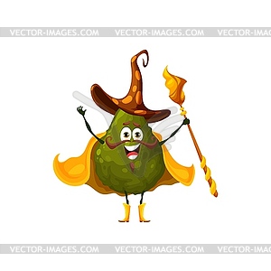 Cartoon avocado witch character, wizard magician - royalty-free vector image