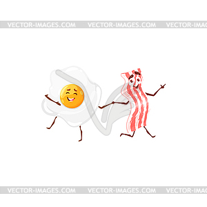 Cartoon funny egg and bacon dancing characters - vector clipart