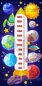 Kids height chart meter, space ships, planets - vector image