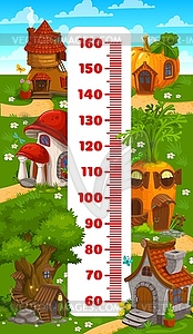 Kids height chart ruler cartoon gnome, elf houses - vector clipart