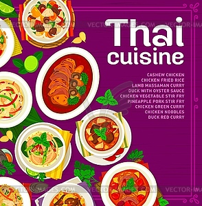 Thai cuisine menu cover, rice noodles curry dishes - vector clipart