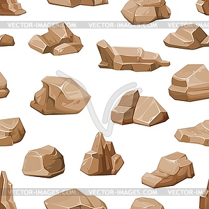 Seamless pattern of brown rock stones and boulders - vector clipart