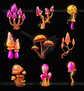 Fantasy fairy magic mushrooms, luminous toadstools - vector clipart