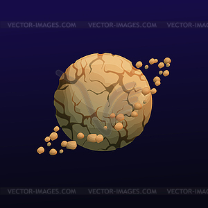 Brown space planet with cracks and stone rings - vector image