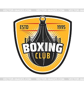 Boxing club icon with punching bag, boxing ring - color vector clipart