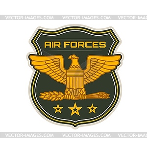 Геральдический значок военно-воздушных сил, щит, орел и стрелы - графика в векторном формате