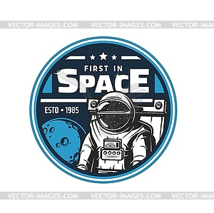 Astronaut in space icon. Planets, stars, spaceman - royalty-free vector clipart