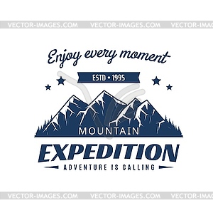 Mountain climbing expedition icon or emblem - vector image