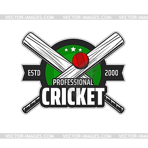 Cricket sport team retro icon with crossed bats - vector image