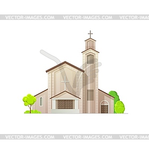Catholic church or temple building, Christianity - vector clip art