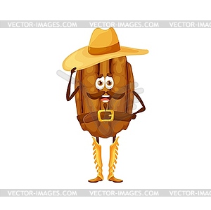 Cartoon pecan nut cowboy character, ranger - vector image