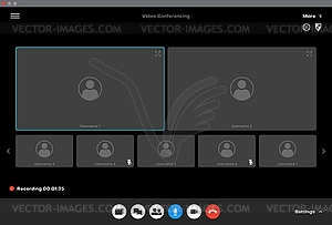 Videocall interface, video conference call screen - vector clip art