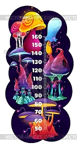 Fantastic magic mushrooms, kids height chart ruler - vector clipart