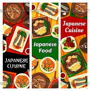 Japanese cuisine banners, Japan Asian food dishes - vector clip art