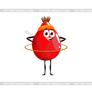 Cartoon rosehip character with hoop, funny berry - vector image