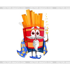 Cartoon old french fries potato wizard character - vector image